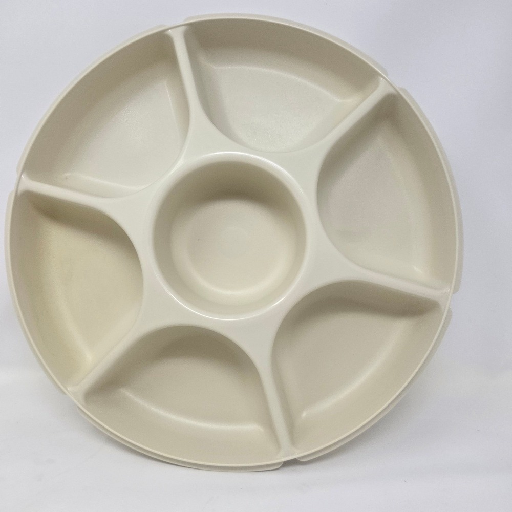 Vintage Tupperware Jel-ette Serving Tray with Lid 1665-4 Almond 7 Compartment